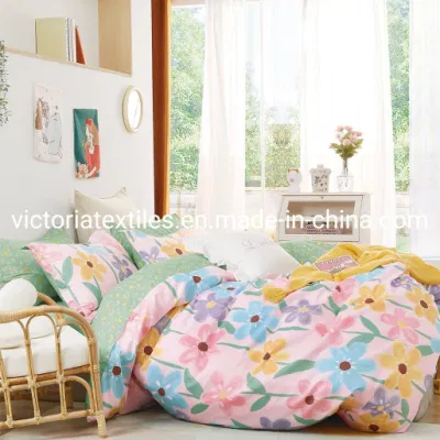 Bedrucktes Bettbezug-Set aus 100 % Baumwolle, Blumenserie