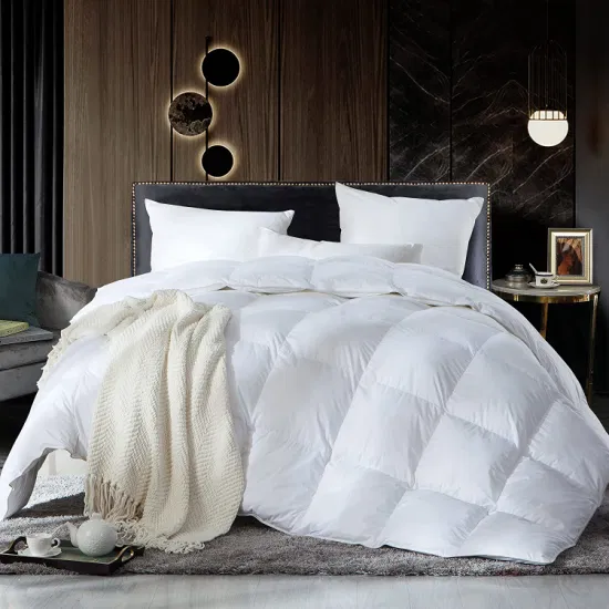 Weiße Daunenfeder-Steppdecke aus Baumwolle, gesteppt, weich, atmungsaktiv, gemütlich, für Zuhause, Bett, Hotel
